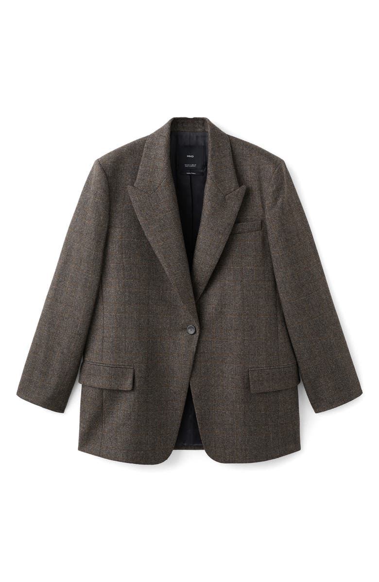 MANGO Houndstooth One-Button Wool Blend Blazer, Alternate, color, Brown