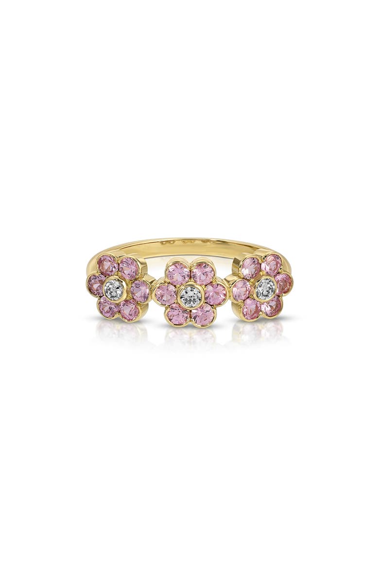 18k Gold Pink Sapphire & Diamond Flower Ring, Main, color, 18K YELLOW GOLD