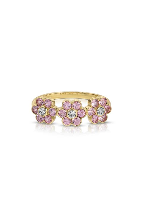 18k Gold Pink Sapphire & Diamond Flower Ring