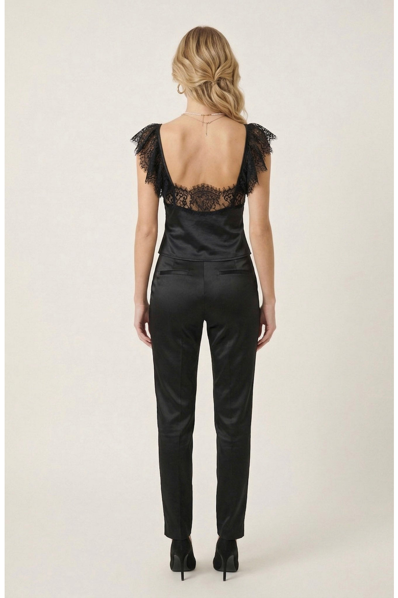 Lace Trim Satin Corset Top, Alternate, color, Black