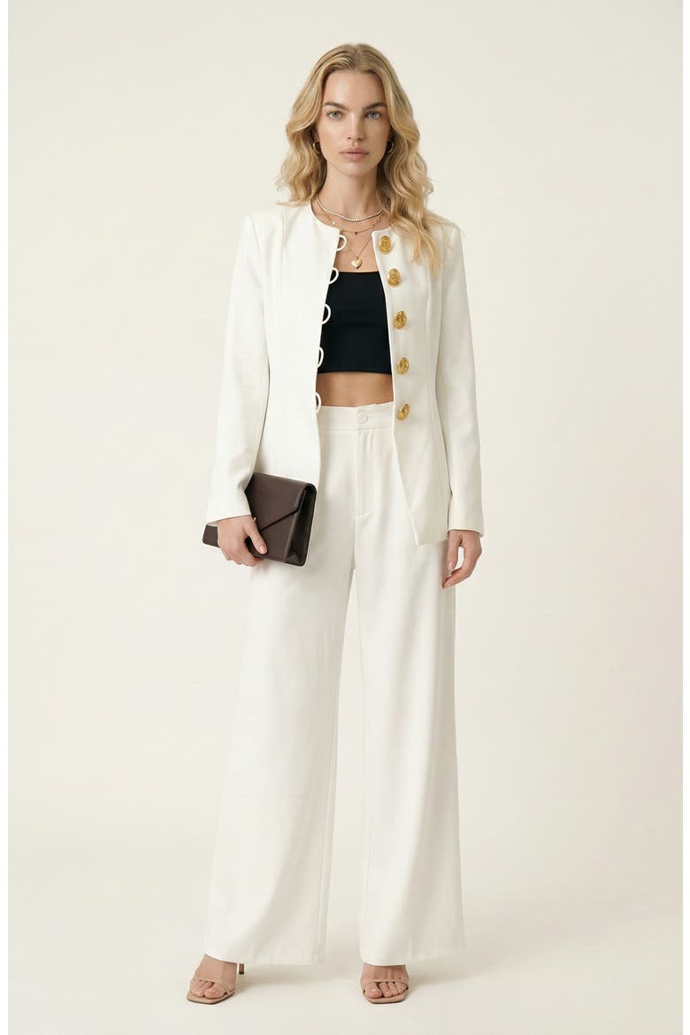 Tailored Button Front Jacket and Wide Leg Pants Set, Main, color, Ivory