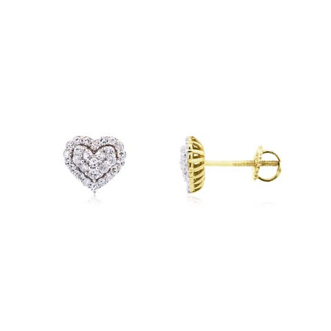Diamond Halo Heart Screw Back Stud Earrings