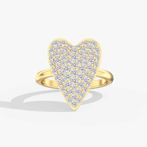 Domed Pavé Heart Lab Diamond Ring in 14K