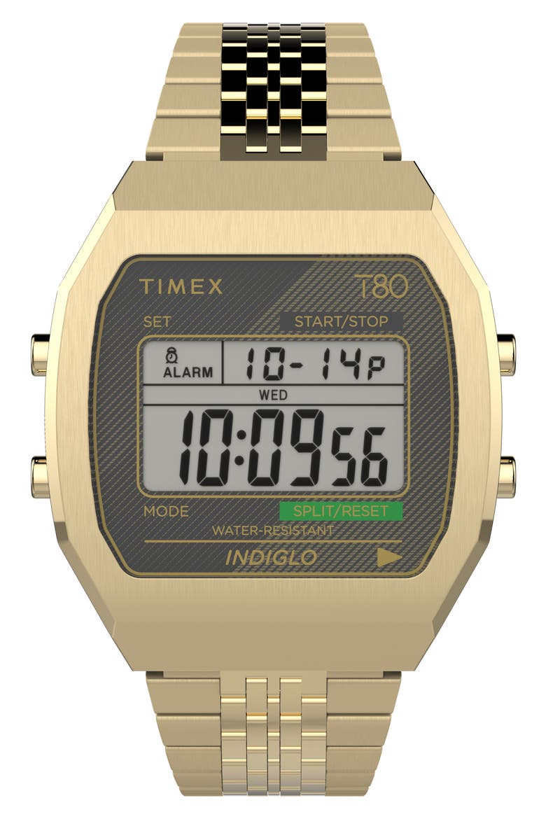 T80 Digital Chronograph Bracelet Watch, 36.5mm, Main, color, GOLD