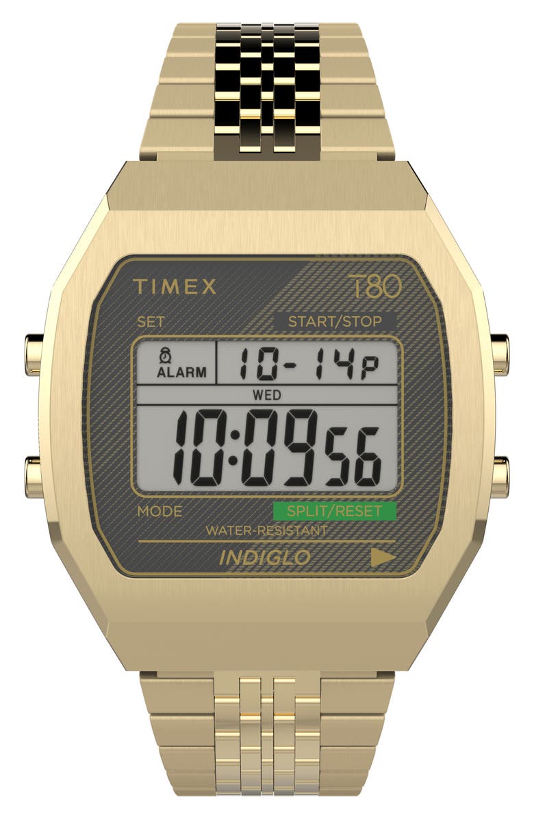 Timex<sup>®</sup> T80 Digital Chronograph Bracelet Watch, 36.5mm, Main, color, Gold