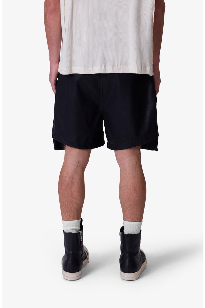 Faux Leather Pocket Geo Shorts, Alternate, color, BLACK