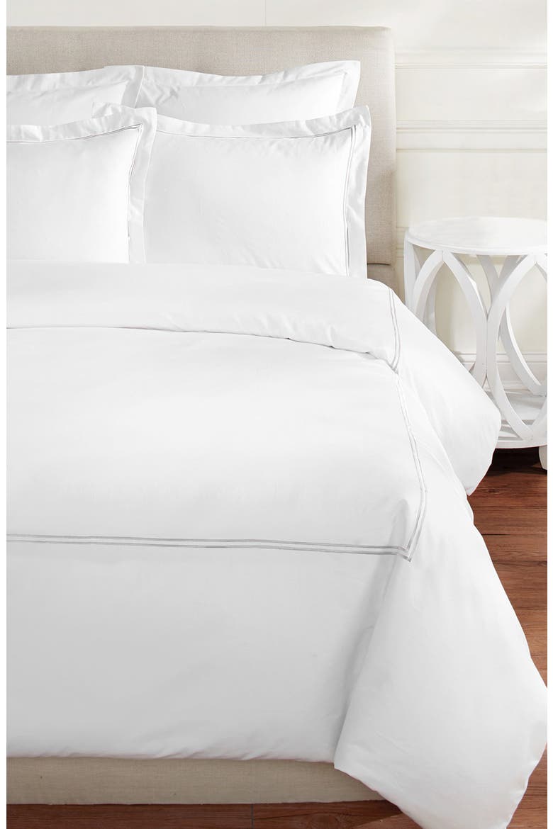 Dual Stripe Embroidered 600 Thread Count Cotton Duvet Set, Alternate, color, CHARCOAL GREY