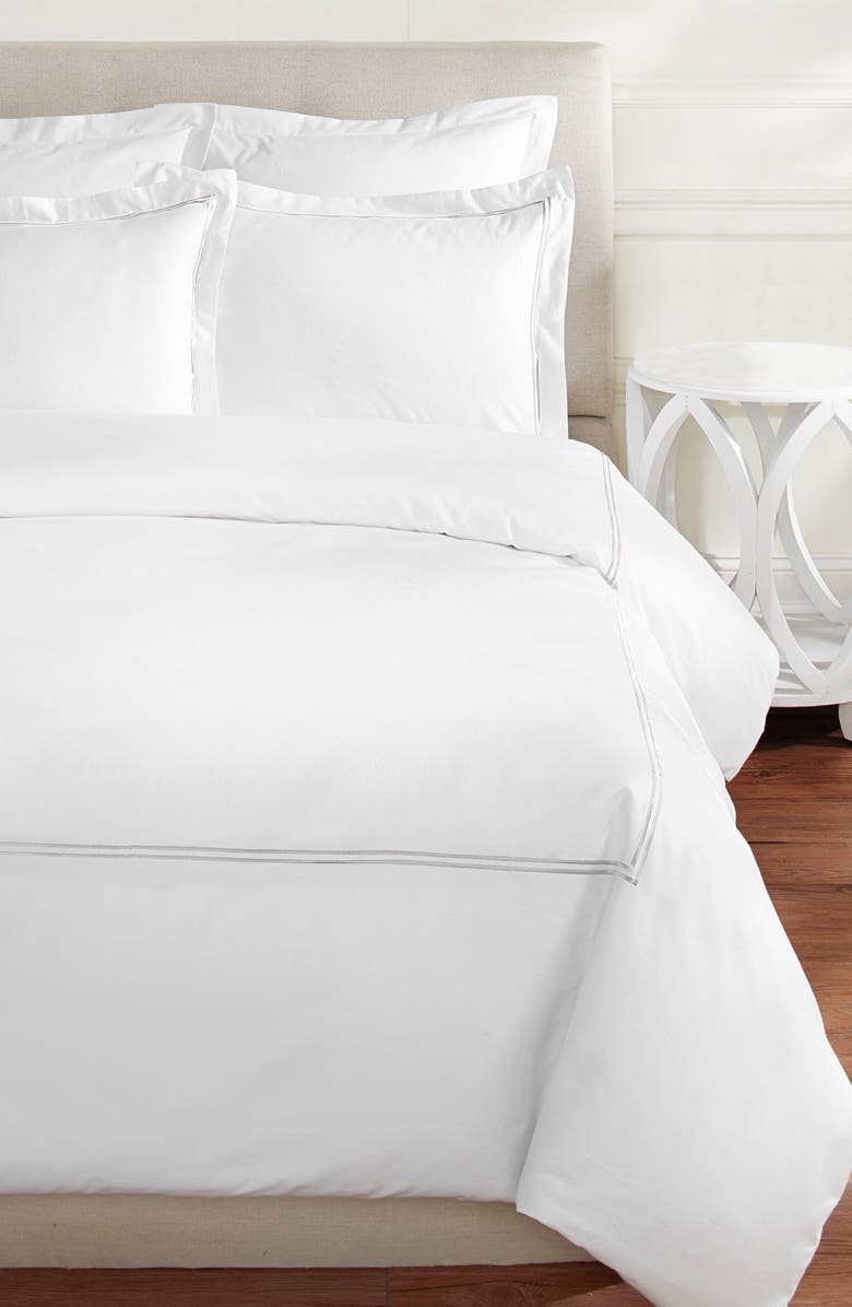 MELANGE HOME Dual Stripe Embroidered 600 Thread Count Cotton Duvet Set, Alternate, color, Charcoal Grey