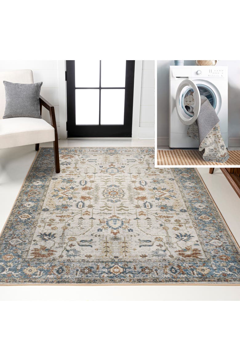 Hiero Persian Border Low-Pile Machine-Washable Area Rug, Main, color, Cream/Terra