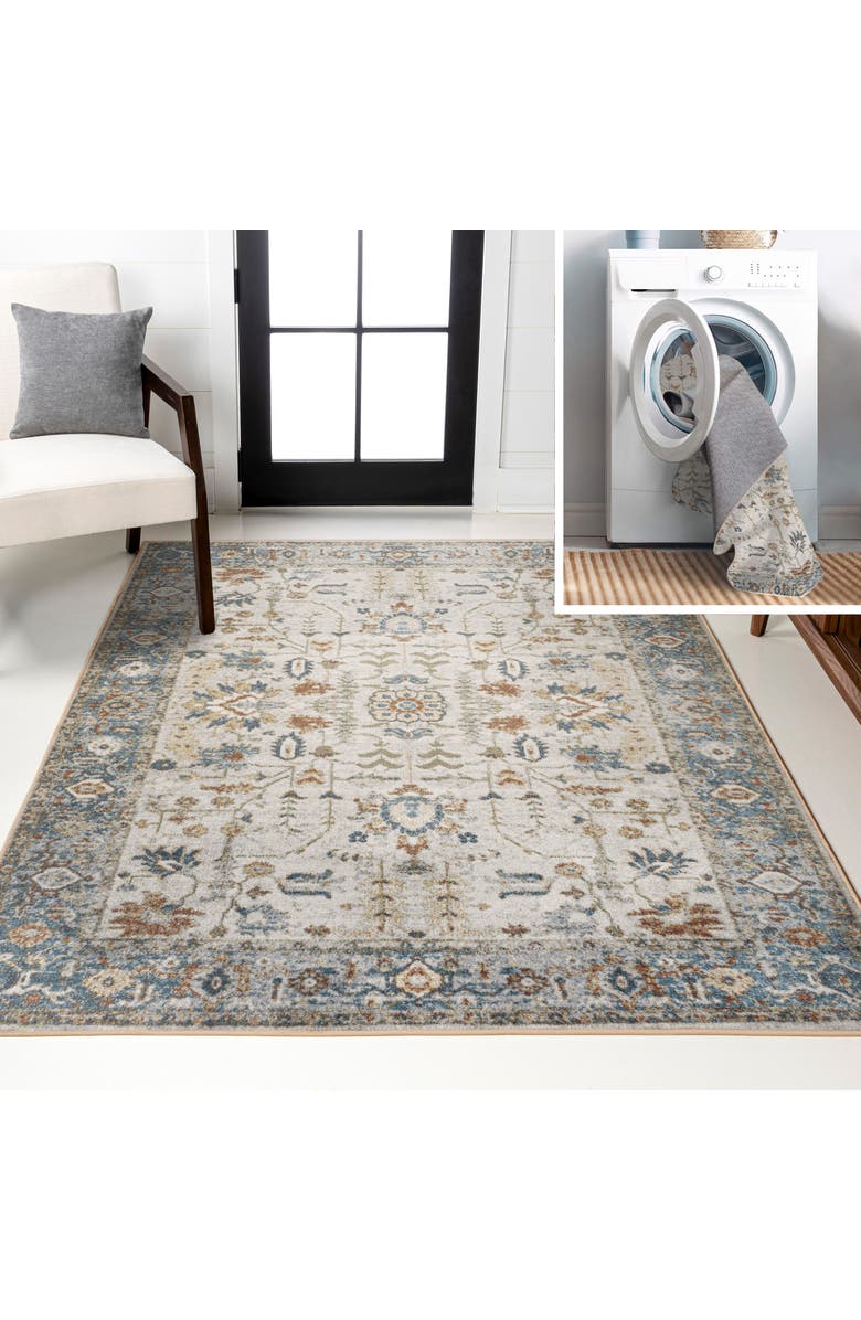 JONATHAN Y Hiero Persian Border Low-Pile Machine-Washable Area Rug, Main, color, Cream/Terra