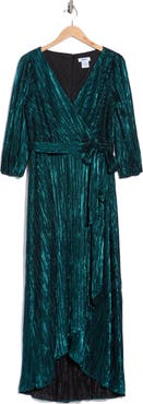 DKNY Balloon Sleeve Plissé Faux Wrap Dress