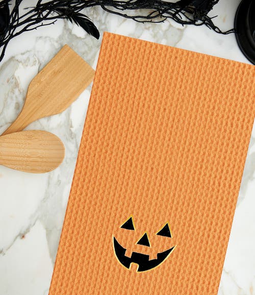 C & F Home C&f Home Jack O' Lantern Pumpkin Halloween Waffle Weave Cotton Kitchen Towel In Orange