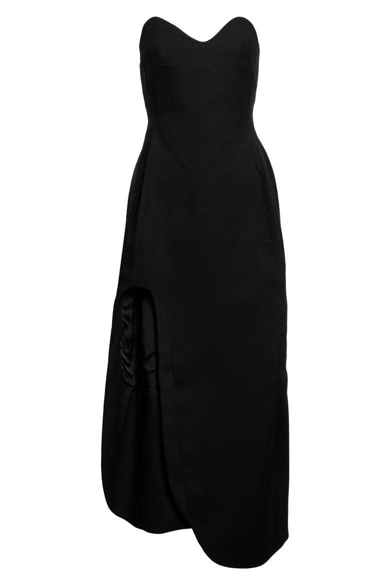 Sculpted Strapless Virgin Wool Midi Dress, Main, color, BLACK