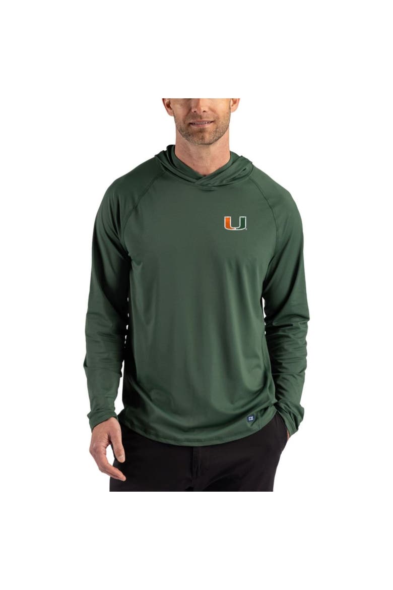 Men's Cutter & Buck Green Miami Hurricanes Prospect Recycled Featherlight Stretch Hoodie, Main, color, Green