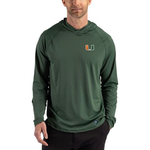 Men's Cutter & Buck Green Miami Hurricanes Prospect Recycled Featherlight Stretch Hoodie