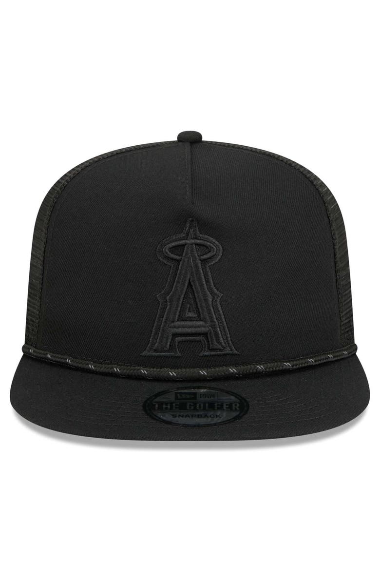 New Era Men's New Era Los Angeles Angels Black on Black Meshback Golfer Snapback Hat, Alternate, color,