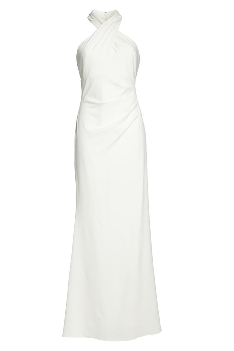 Side Pleat Crossneck Gown, Alternate, color, IVORY