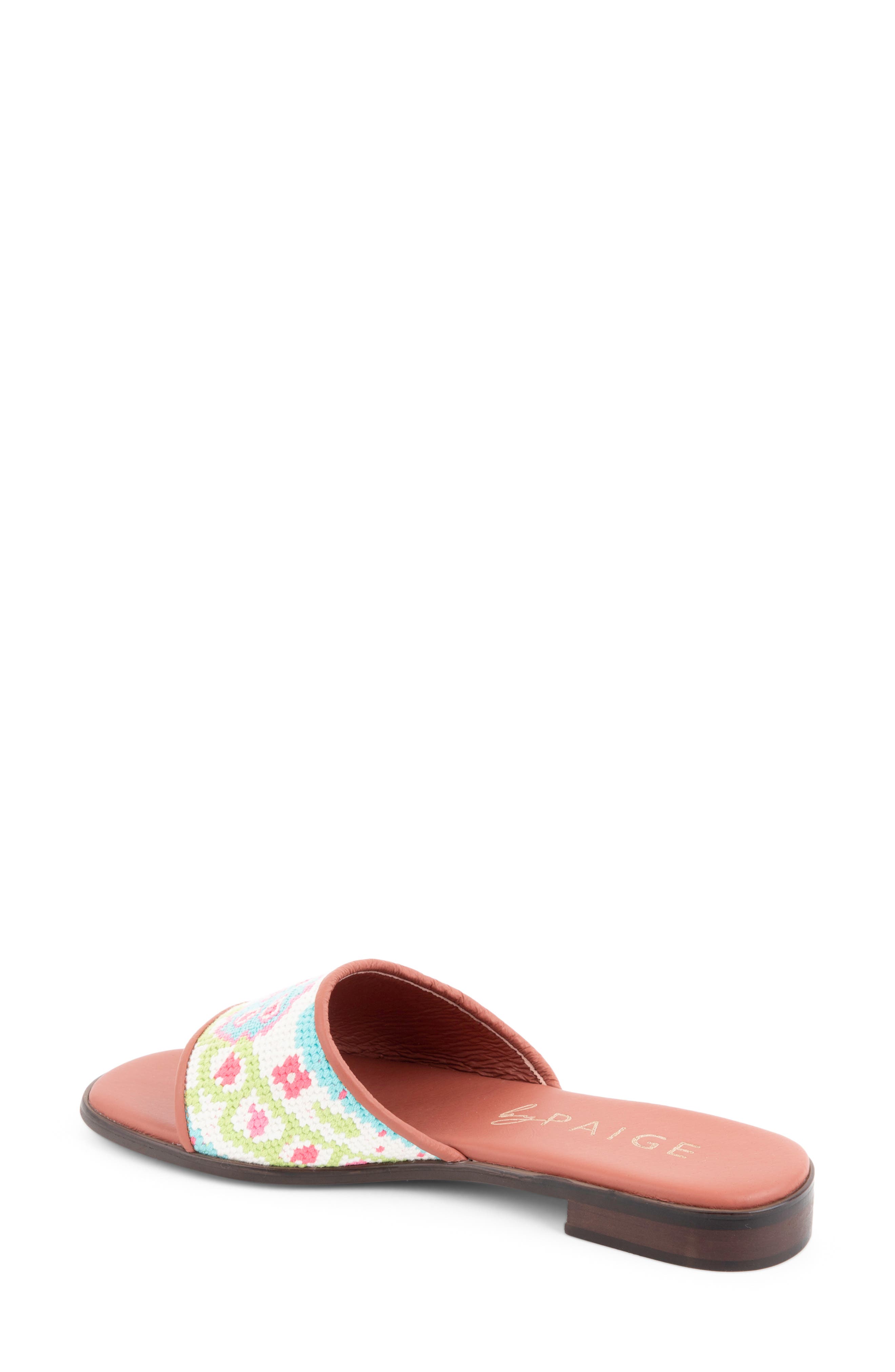 ByPaige Needlepoint Stitched Slide Sandal, Alternate, color, Turq