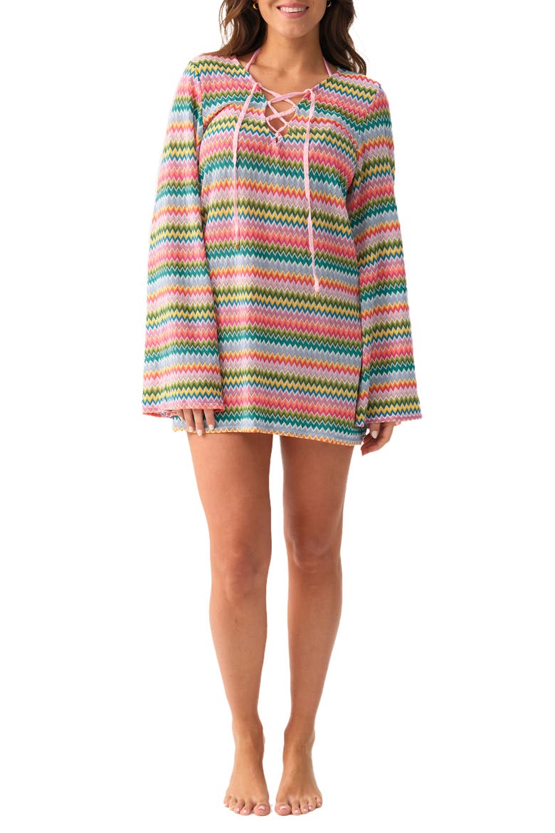 Noah Metallic Long Sleeve Cover-Up, Main, color, ZIGGY