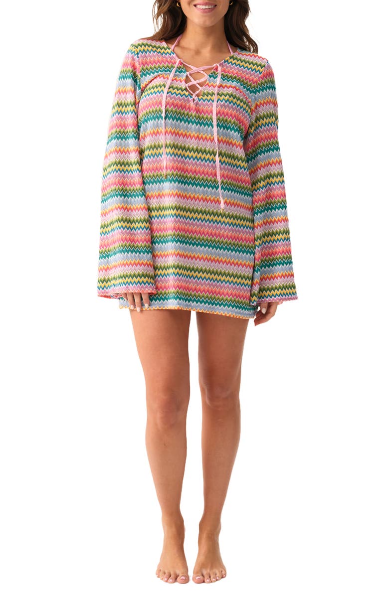 PQ SWIM Noah Metallic Long Sleeve Cover-Up, Main, color, Ziggy