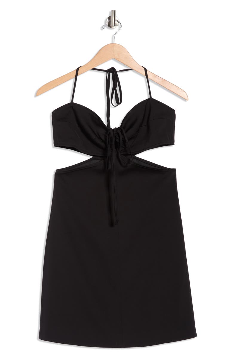 maje Route Side Cutout Halter Dress, Main, color, Noir