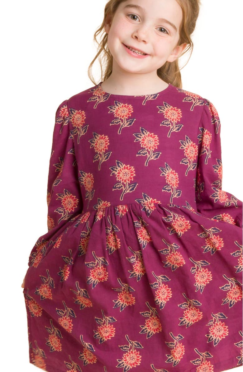 Beet World Girls' Long Sleeve Dress with Floral Motif, Alternate, color, Purple & Red