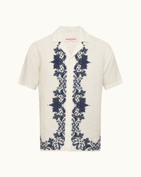 Maitan Linen Relaxed Fit Linen Mirabello Border Shirt