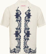 Orlebar Brown Maitan Linen Relaxed Fit Linen Mirabello Border Shirt