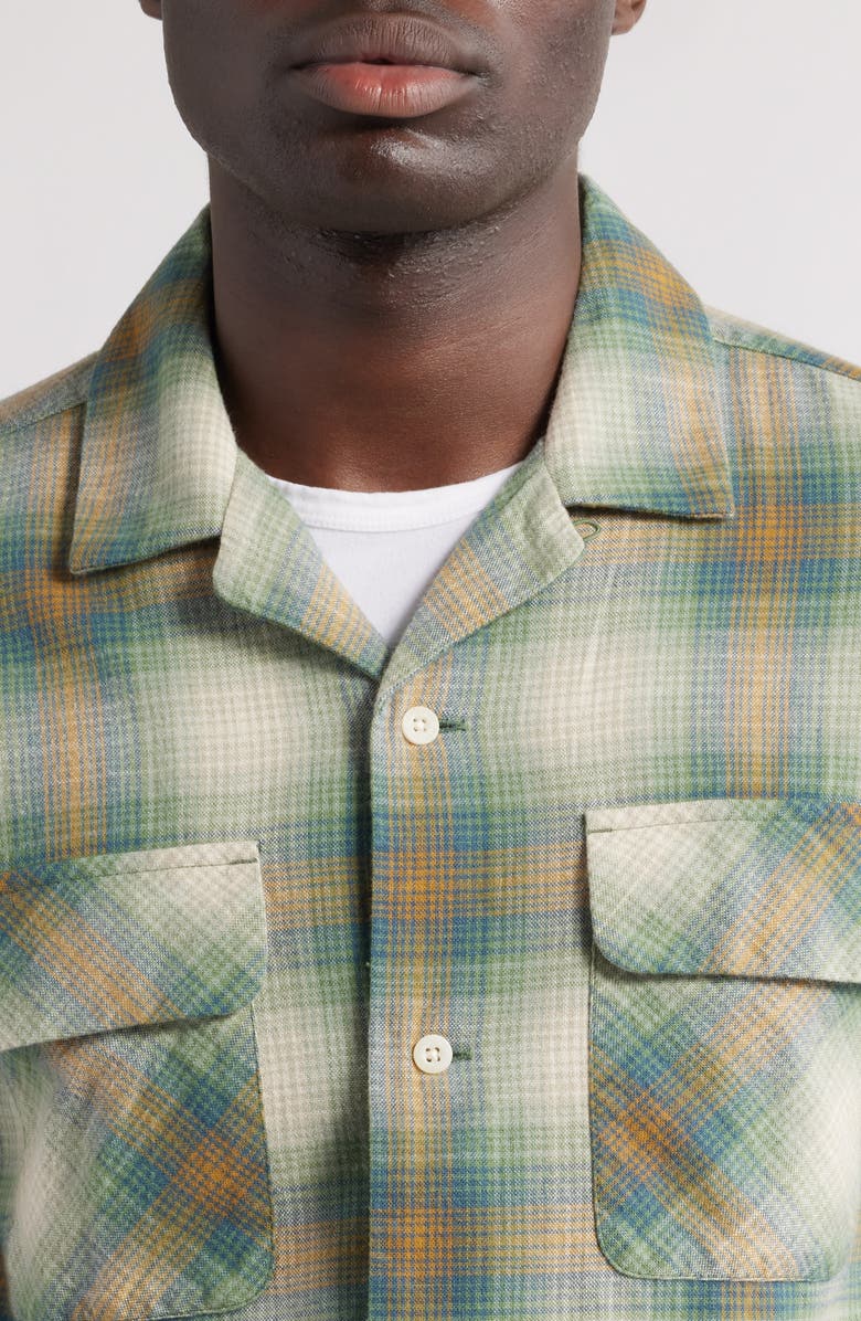 Pendleton Baja Board Plaid Camp Shirt, Alternate, color, Green/ Gold Plaid