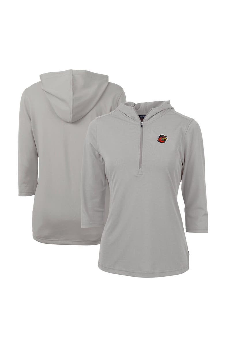 Cutter & Buck Women's Cutter & Buck  Gray Rochester Red Wings Virtue Eco Pique Recycled 3/4-Sleeve Half-Zip Pullover Hoodie, Main, color, 
