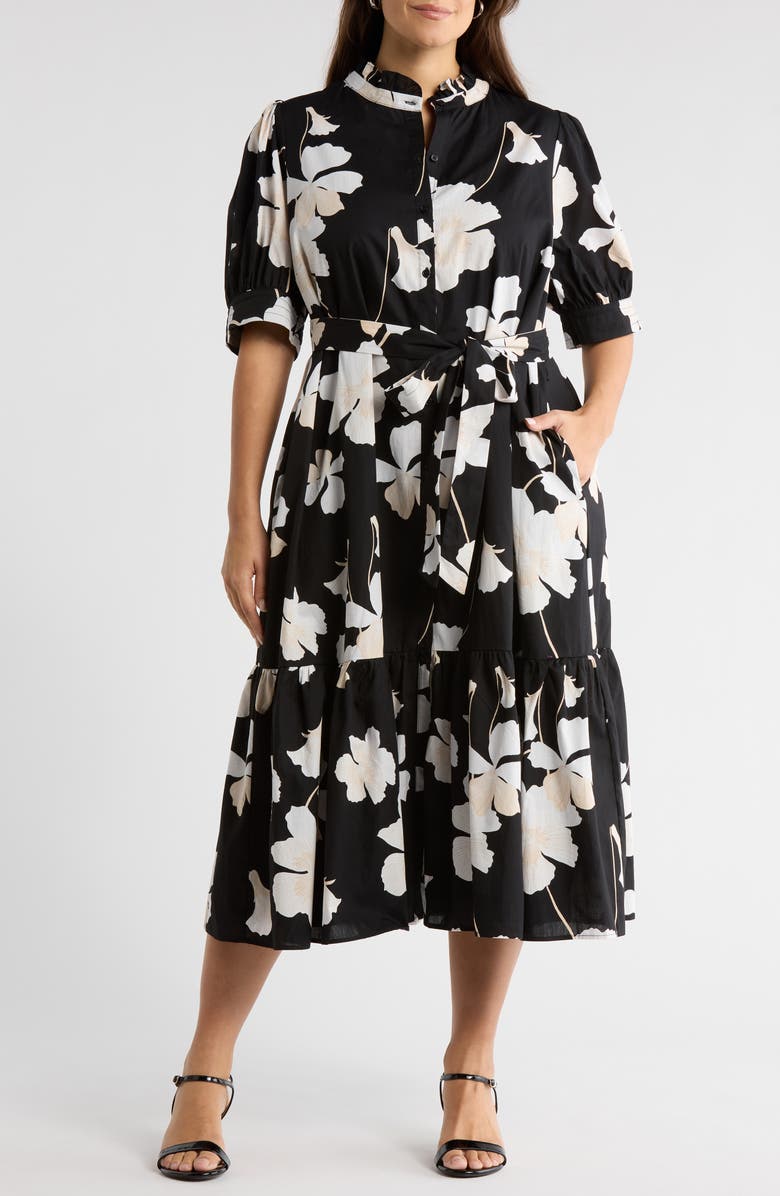 SUGARLIPS Medina Floral Print Shirtdress, Main, color, Black-Grey