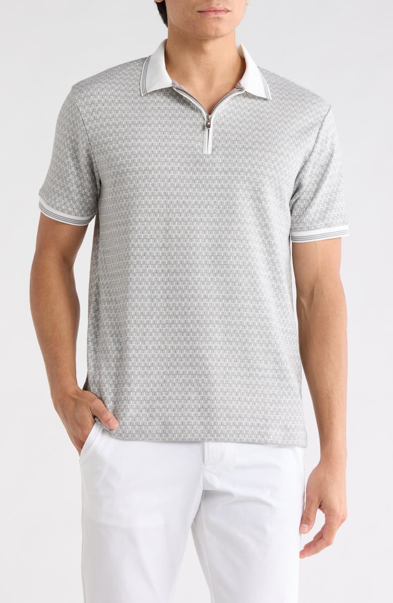 DENIM AND FLOWER Textured Geo Knit Polo, Main, color, Gray