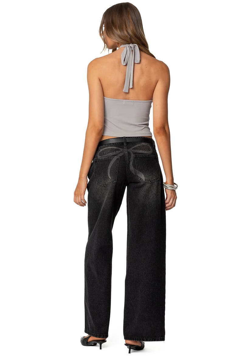 Reissa Keyhole Halter Crop Top, Alternate, color, GRAY
