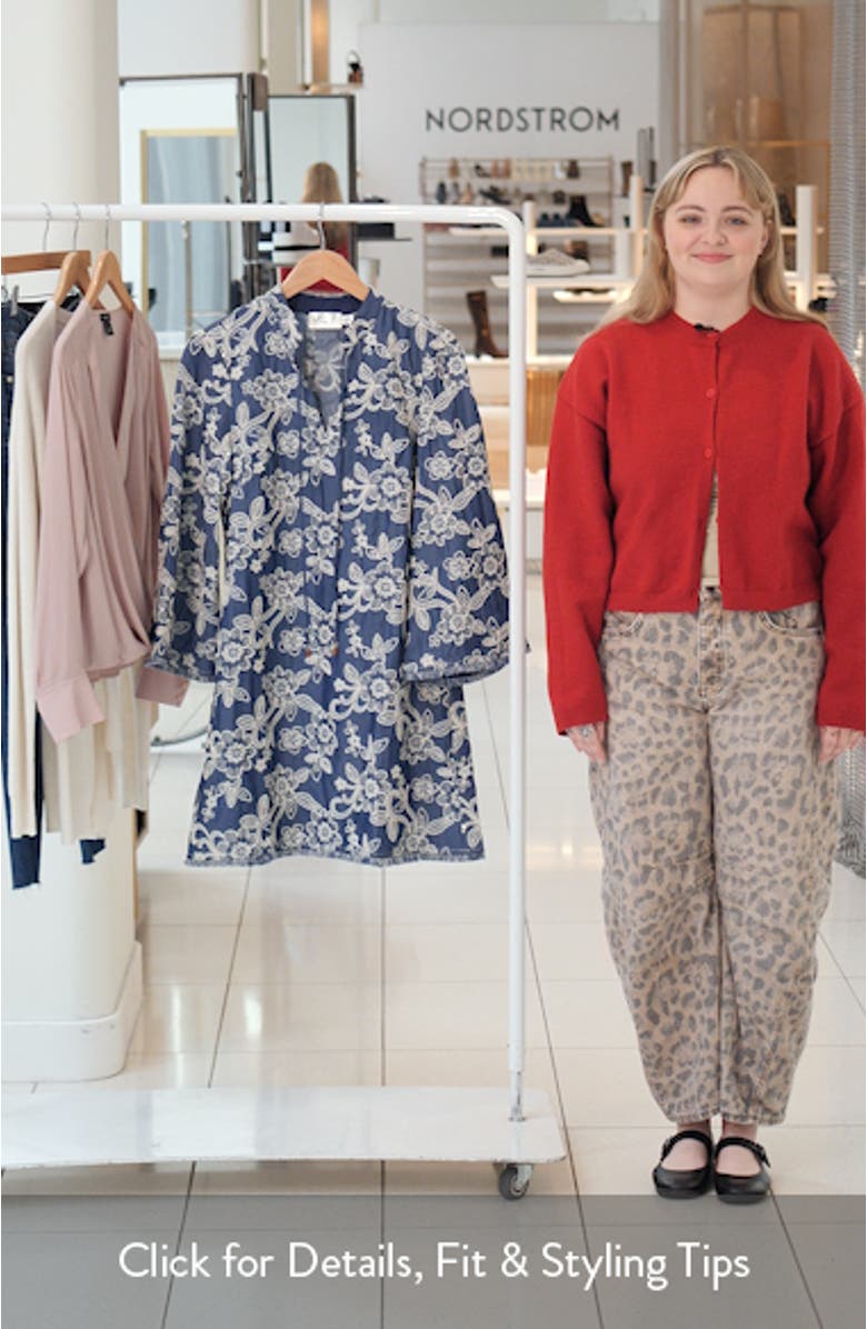 Floral Embroidered Split Neck Shift Dress, sales video thumbnail