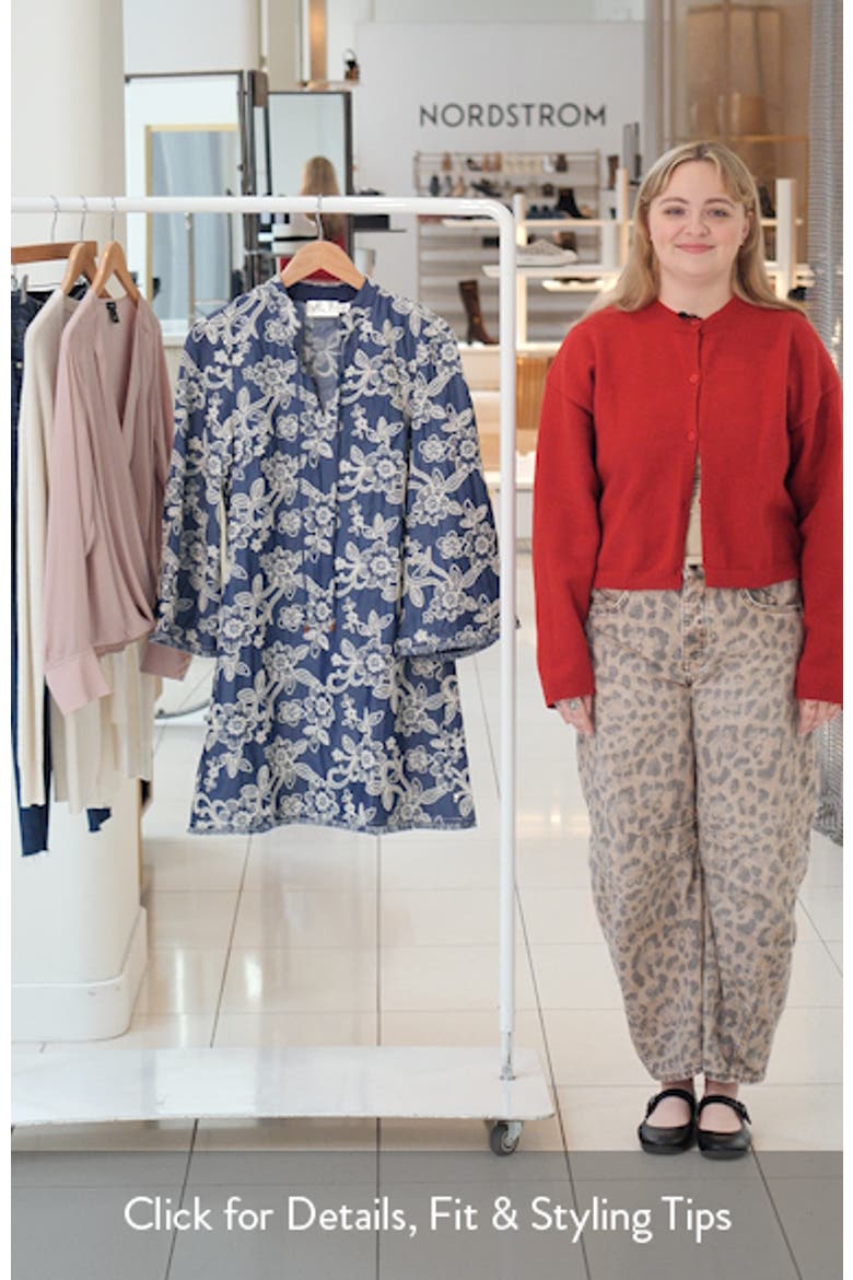 Floral Embroidered Split Neck Shift Dress video