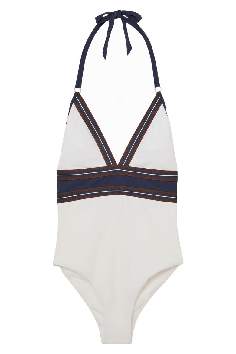 Giana Halter One-Piece Swimsuit, Alternate, color, IVORY/ NAVY