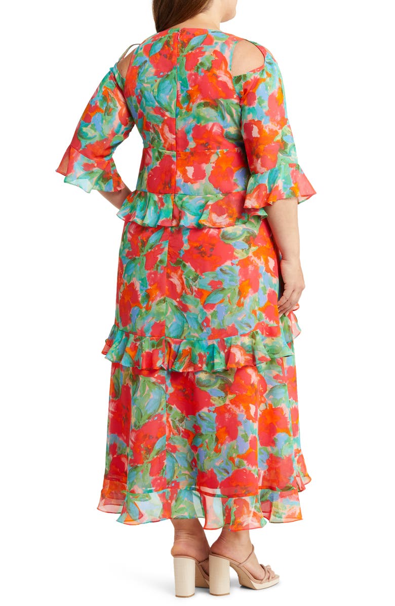 Tahari ASL Rufffle Cold Shoulder Maxi Dress, Alternate, color, 