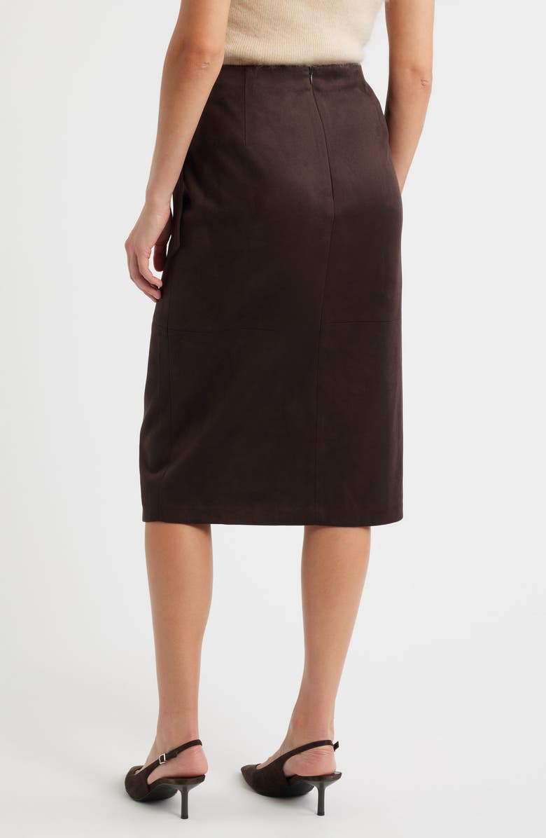 Elie Tahari The Danica Faux Wrap Faux Suede Skirt, Alternate, color, Bistro Brown