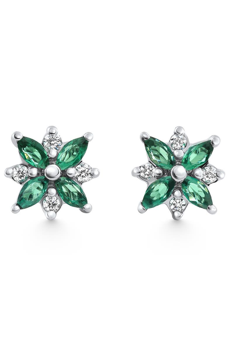 .60Ct Petal Green Emerald Diamond Earrings 14k Gold Lab Grown Studs, Main, color, 14k White Gold