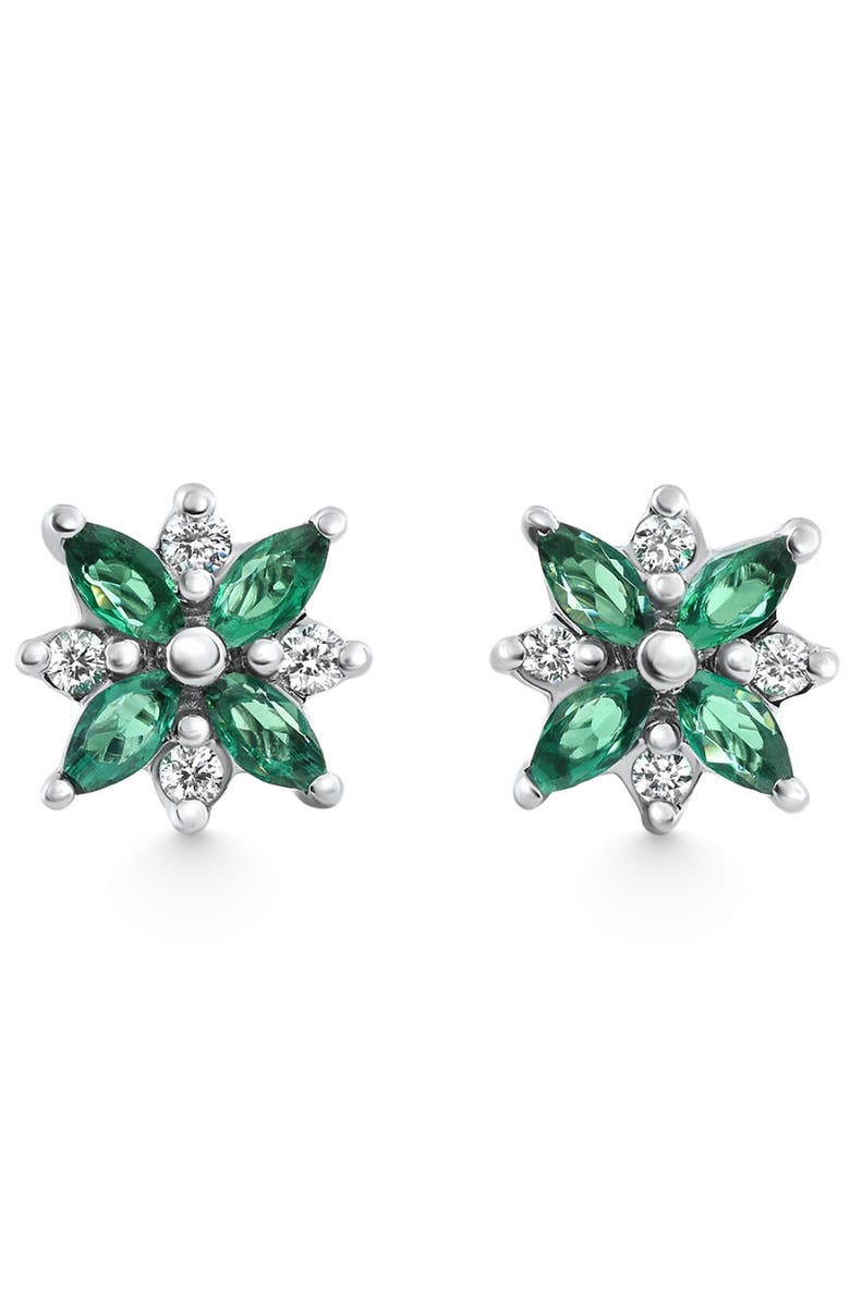 Bliss Diamond .60Ct Petal Green Emerald Diamond Earrings 14k Gold Lab Grown Studs, Main, color, 14K White Gold