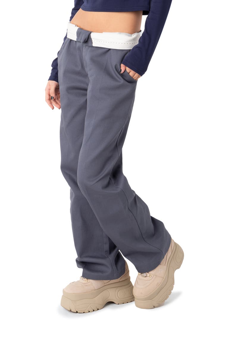 Folded Waist Wide Leg Chinos, Alternate, color, BLUE