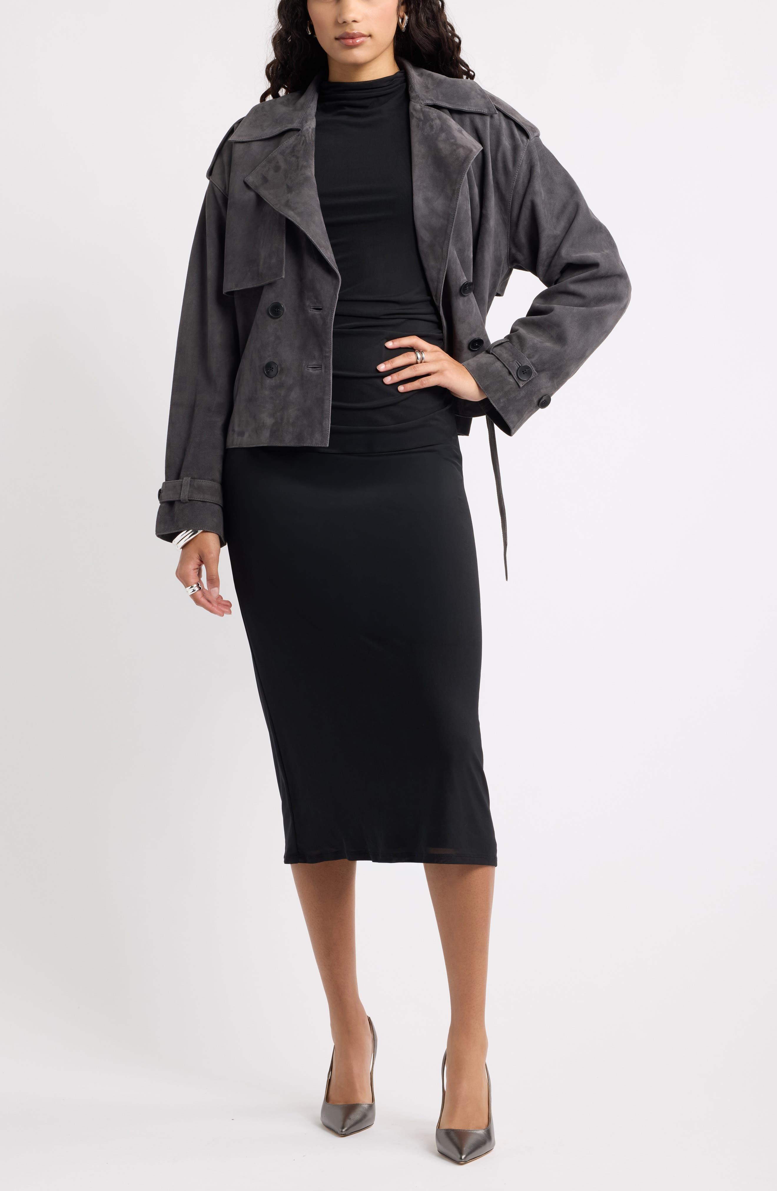 Open Edit Mock Neck Long Sleeve Mesh Midi Dress (Women) | Nordstrom
