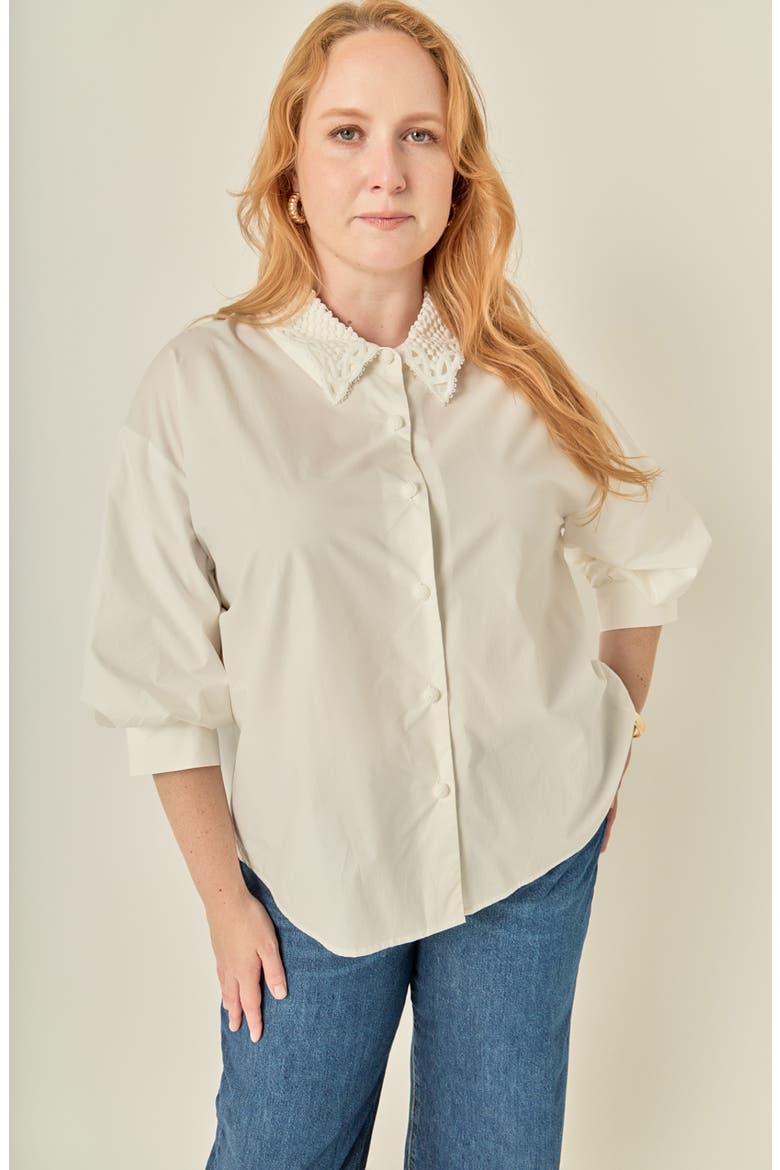 Lace Collar Balloon Sleeve Shirt, Alternate, color, WHITE