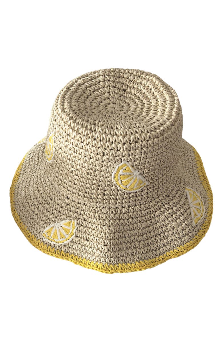 MARCUS ADLER Lemon Embroidered Straw Bucket Hat, Main, color, Yellow