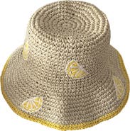 MARCUS ADLER Lemon Embroidered Straw Bucket Hat