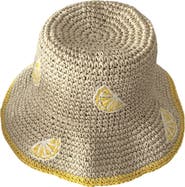 MARCUS ADLER Lemon Embroidered Straw Bucket Hat