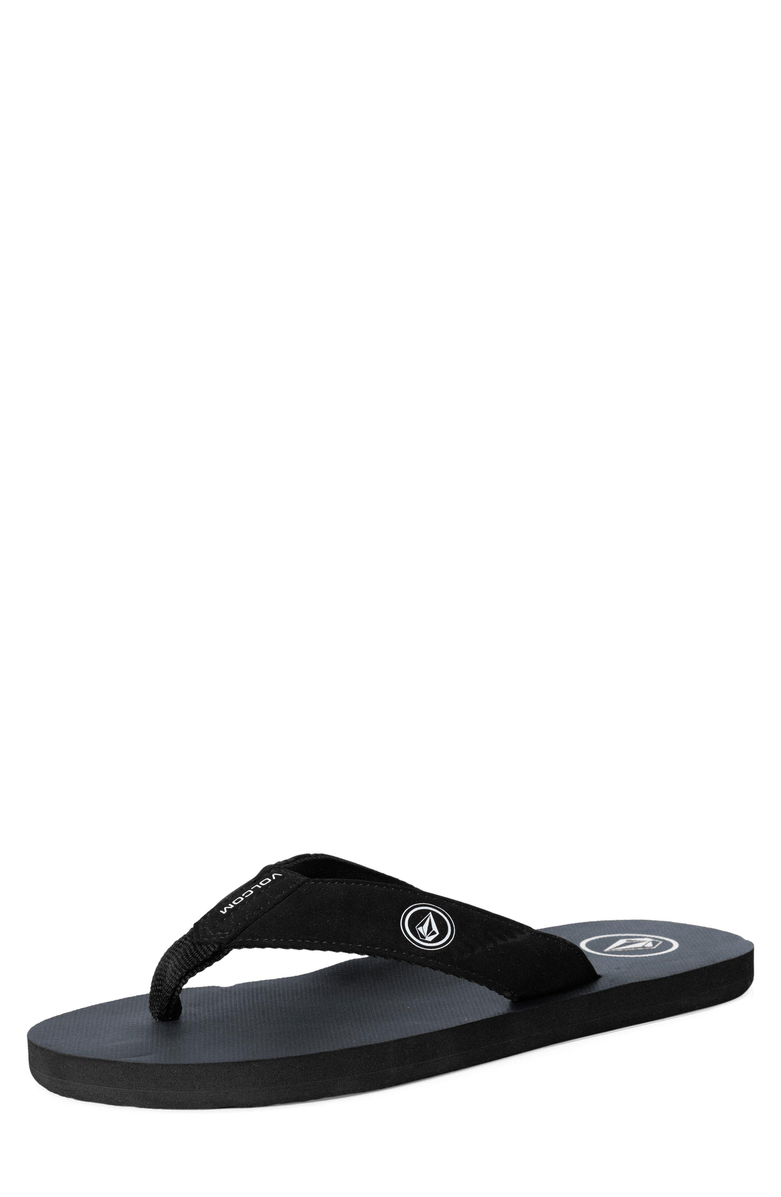 Volcom Vocation Leather Flip Flops, Alternate, color, Black