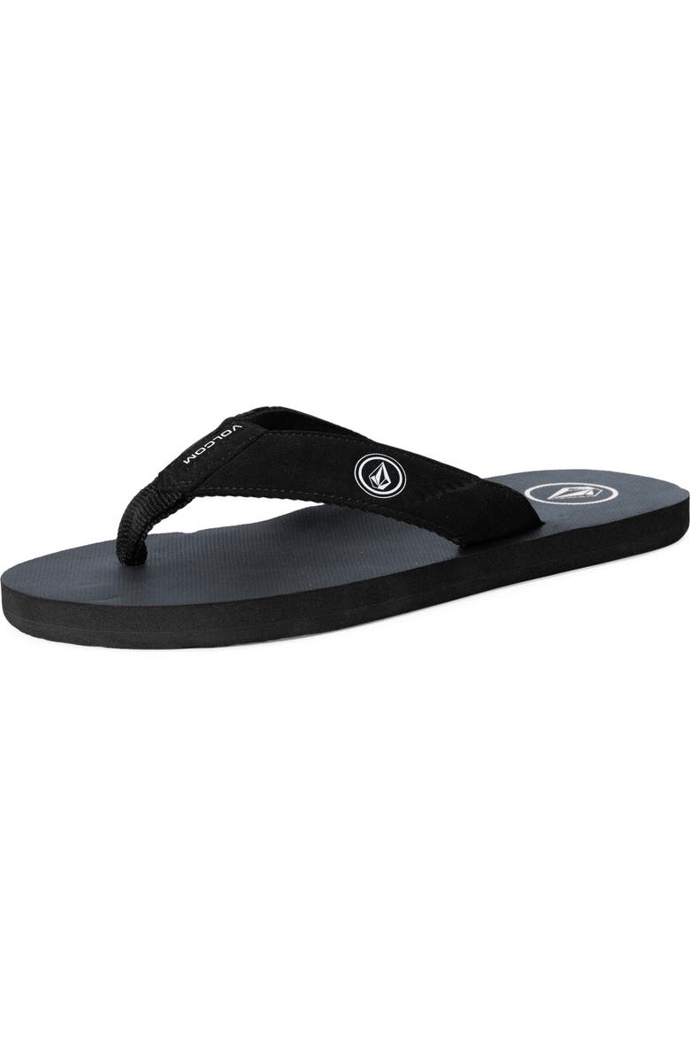 Volcom Vocation Leather Flip Flops, Alternate, color, Black
