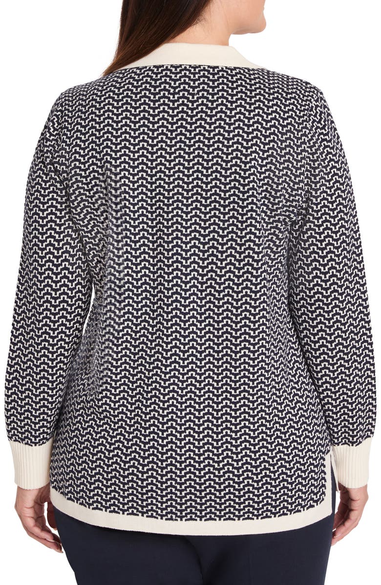 NIC+ZOE Two-Tone Jacquard Cotton Blend Sweater, Alternate, color, Indigo Multi