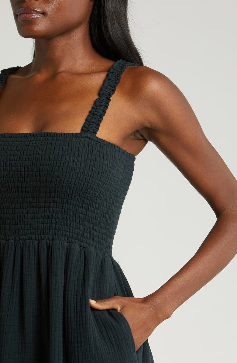 Marine Layer Selene Smocked Cotton Maxi Sundress, Alternate, color, Black